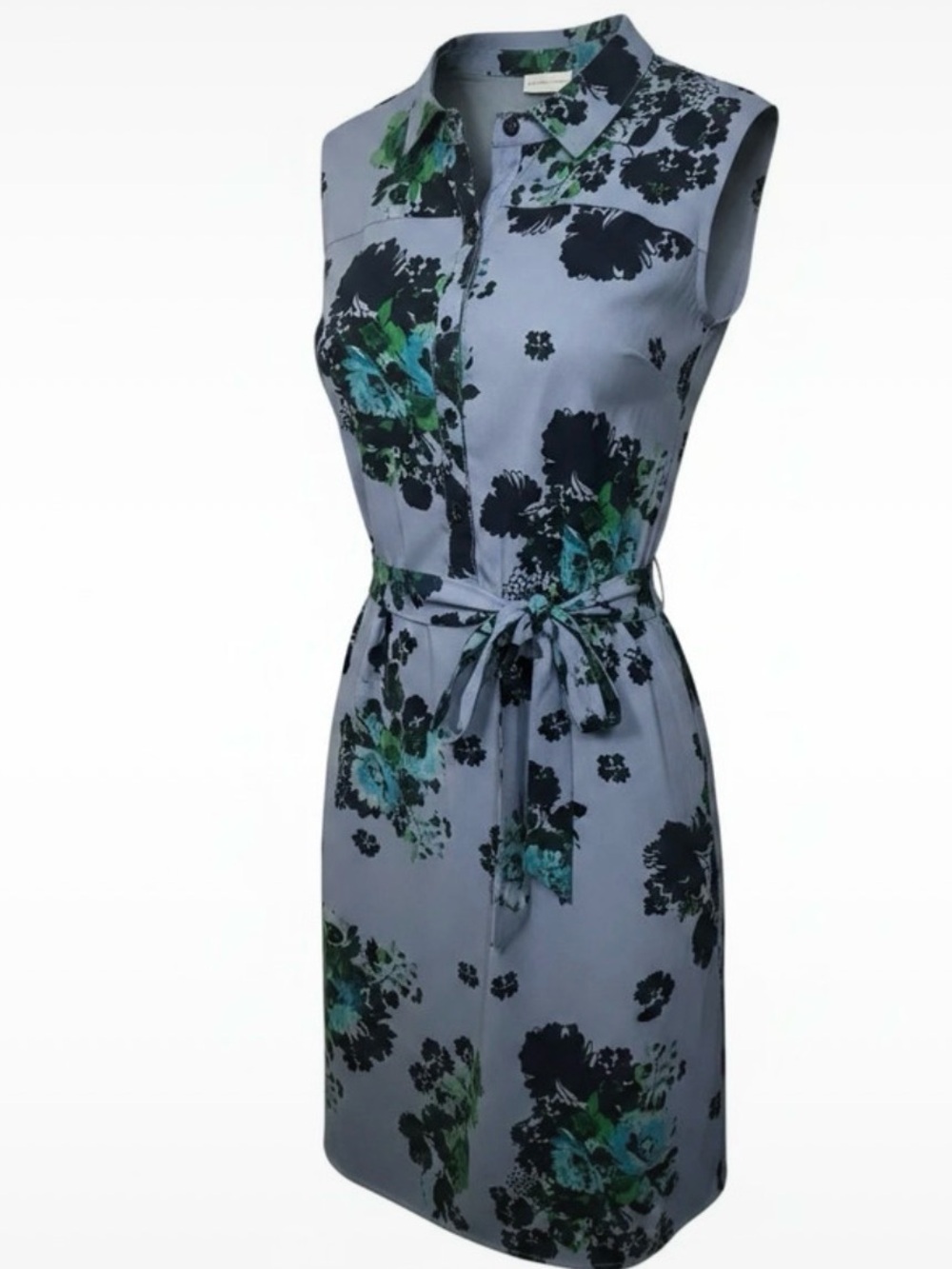 New York & Company Light Blue Floral Sleeveless Shirt Dress XS